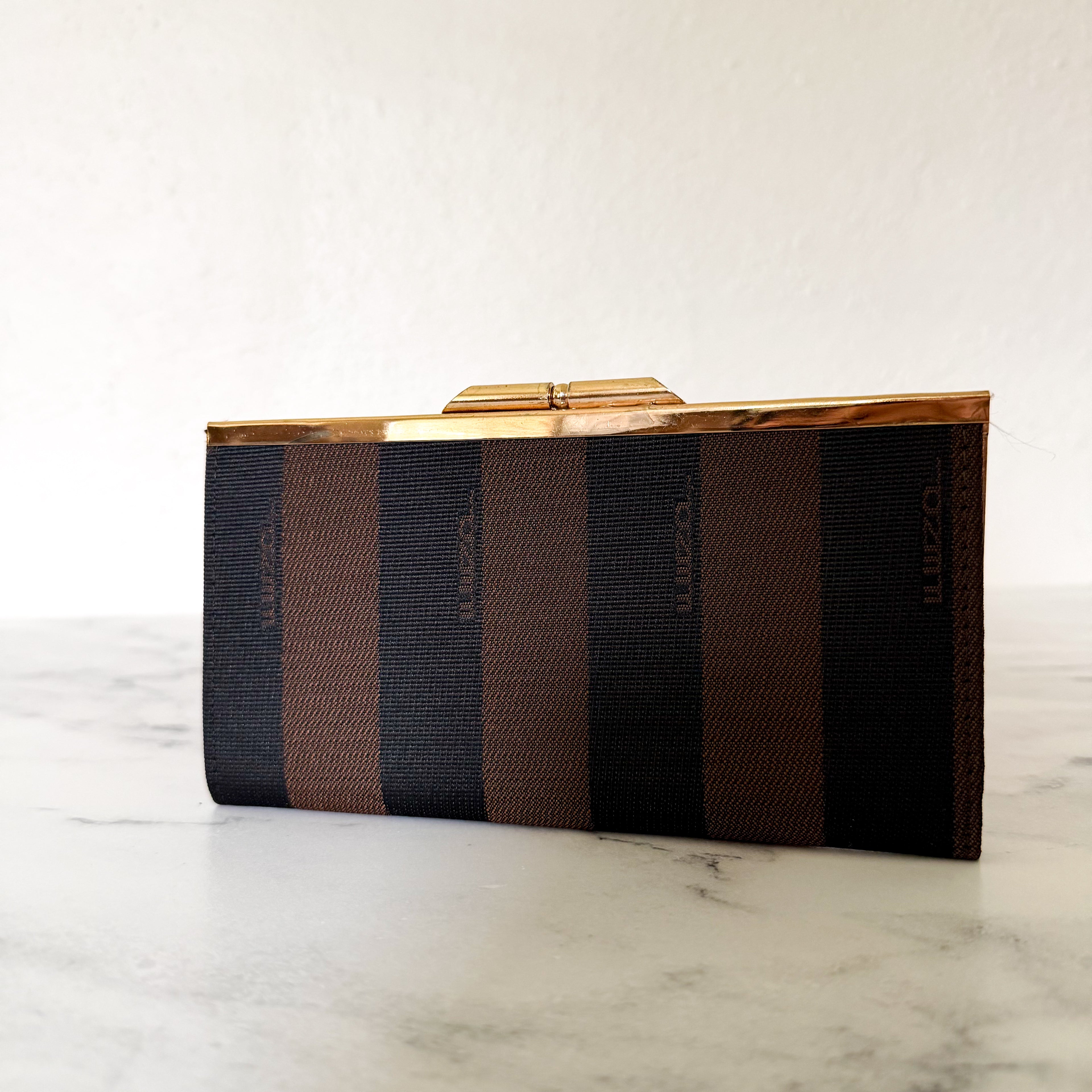 Vintage Small Fendi Pequin Striped Snap Top Coin Wallet