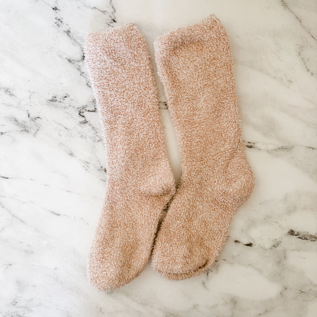 Barefoot Dreams CozyChic Heathered Socks in Heathered Dusty Rose White Marl | OS