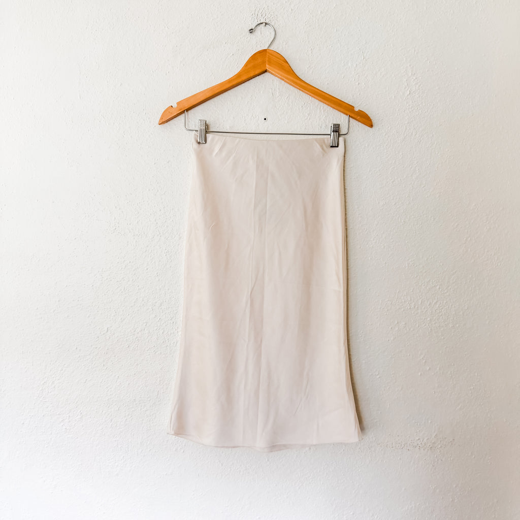 H&M Satin Midi Slip Skirt in Cream | XS