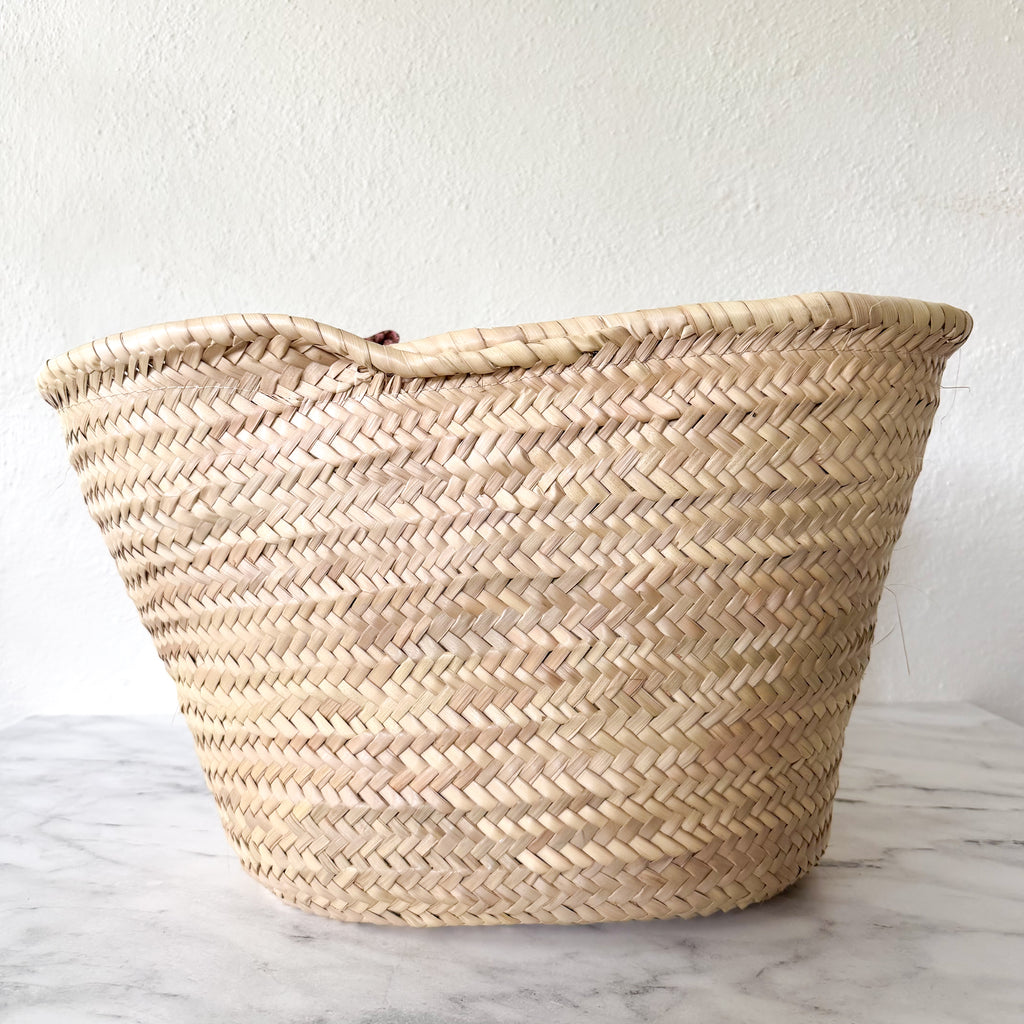 La Vie Est Belle Straw French Market Tote with Braided Leather Handles & Scarf