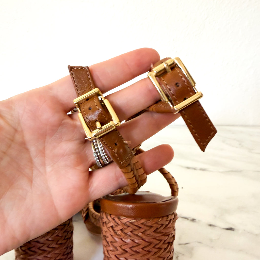 Steve Madden Cognac Malou Raffia Block Heels | 6.5