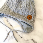 H&M Toddler Grey Cable Knit Pom Pom Beanie with Ear Flaps + Ties