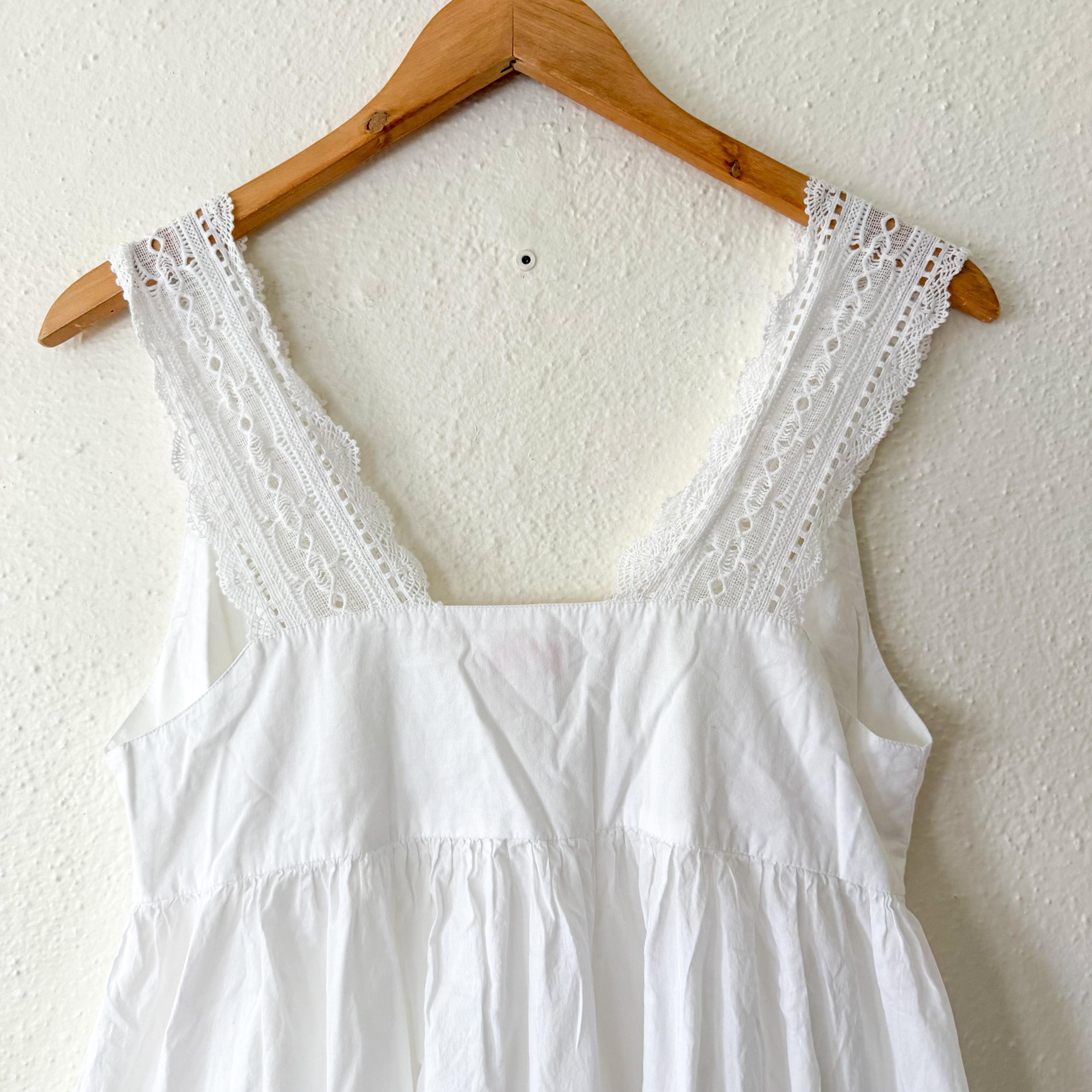 If Only If Nightwear 100% Organic Cotton Lace Bust Midi Nightgown | XS