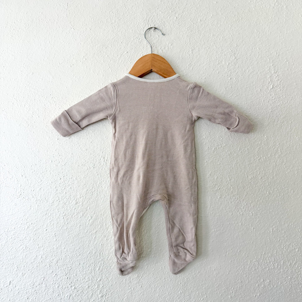 Mori Organic Cotton Brown Stripe Long Sleeve 2-Way Clever Zip Footie Sleeper | 0-3m