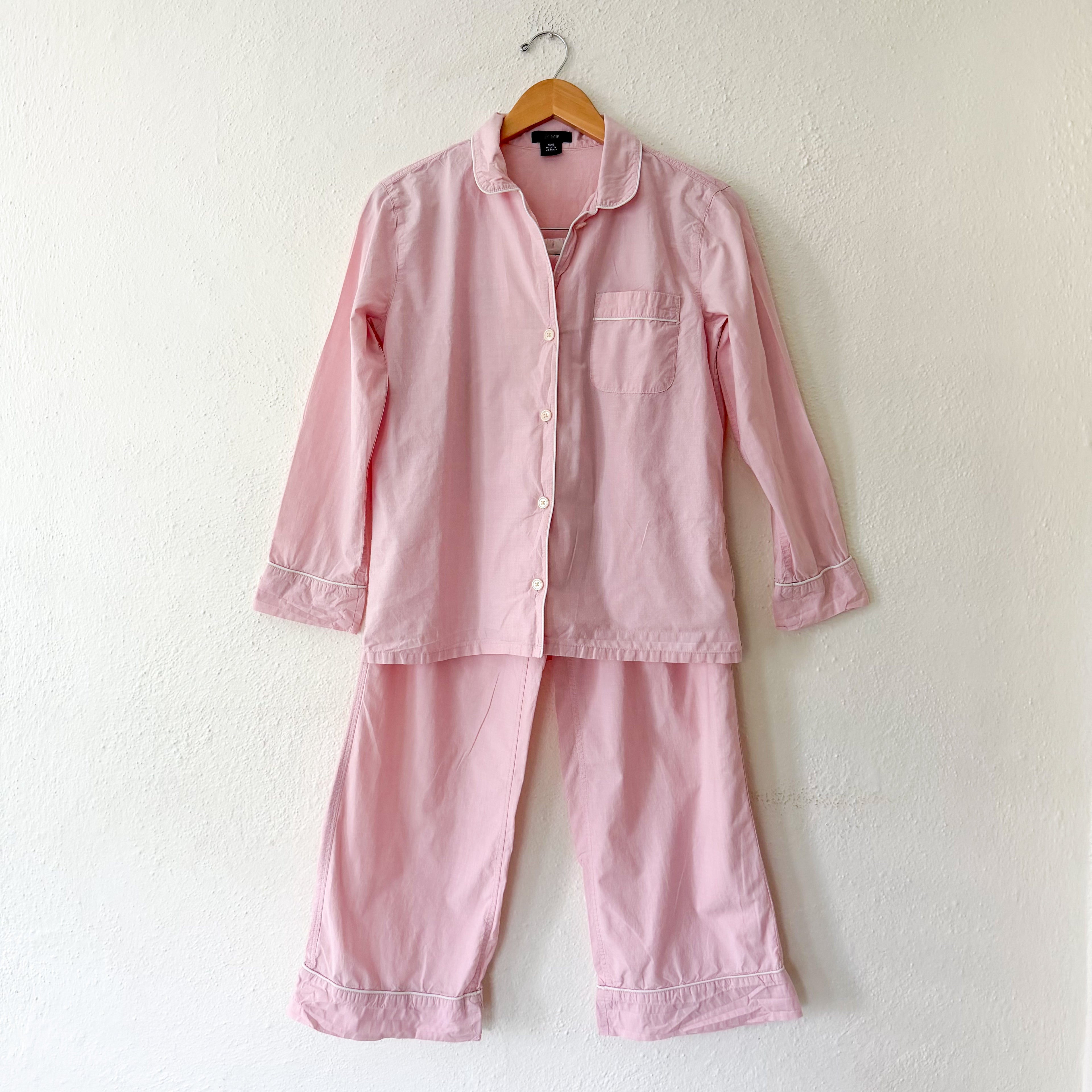 J.Crew Classic Cotton Long Sleeve Sleep Set in Light Pink Blooming Peony Eoe | XXS