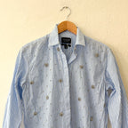 J.Crew Collection Garçon Button Down Rhinestone Embellished Long Sleeve Dress Shirt in Blue Pinstripe | 00