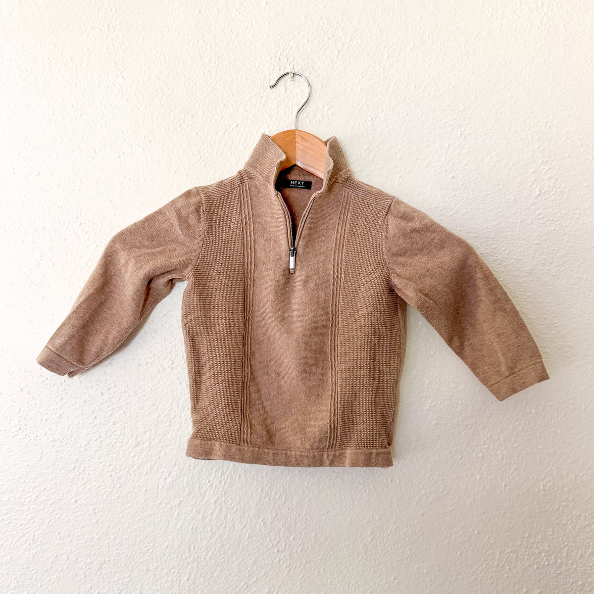 Next Clothing Taupe Quarter Zip Cotton Sweatshirt | sz 18-24m