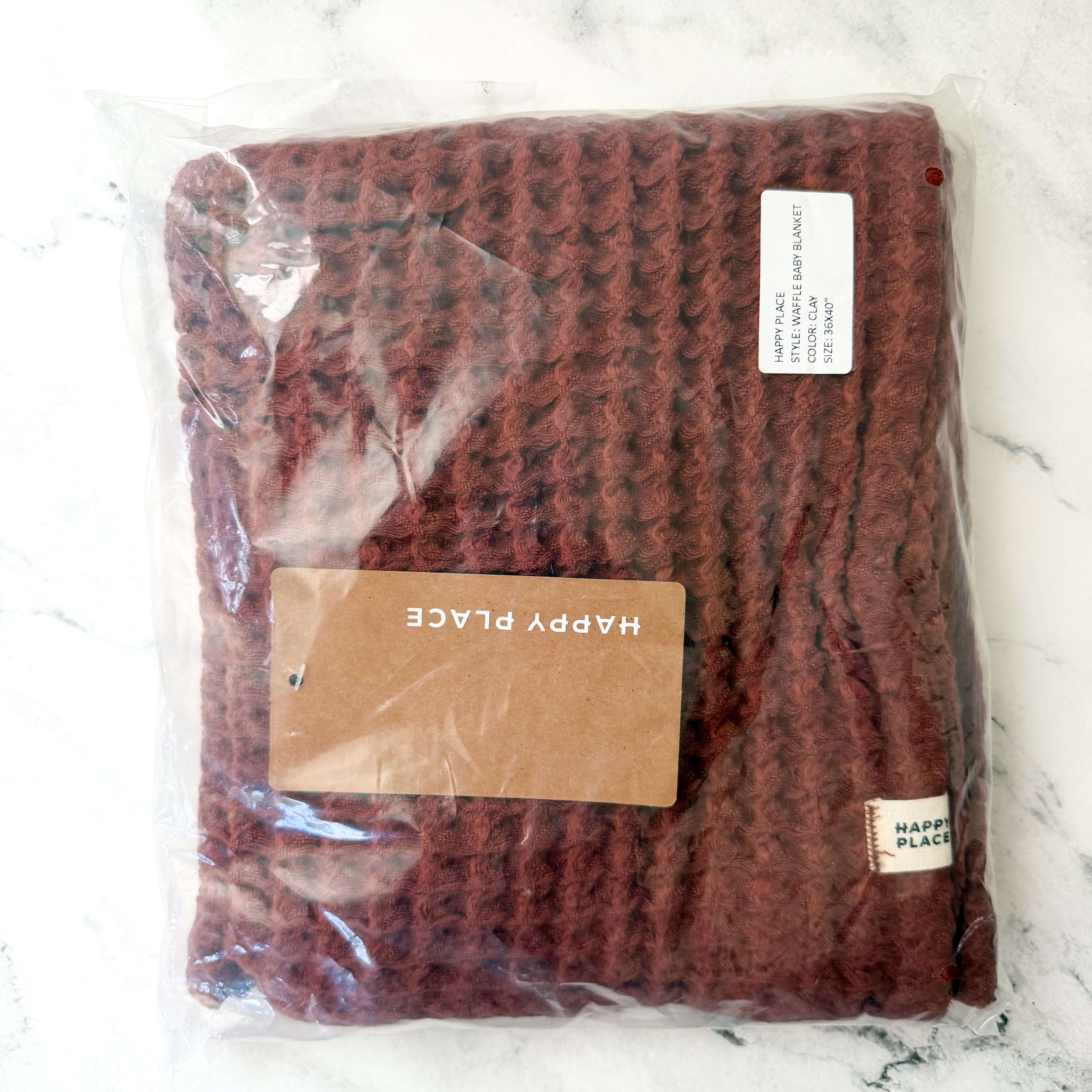 Happy Place Organic Cotton Waffle Knit Baby Blanket in Clay