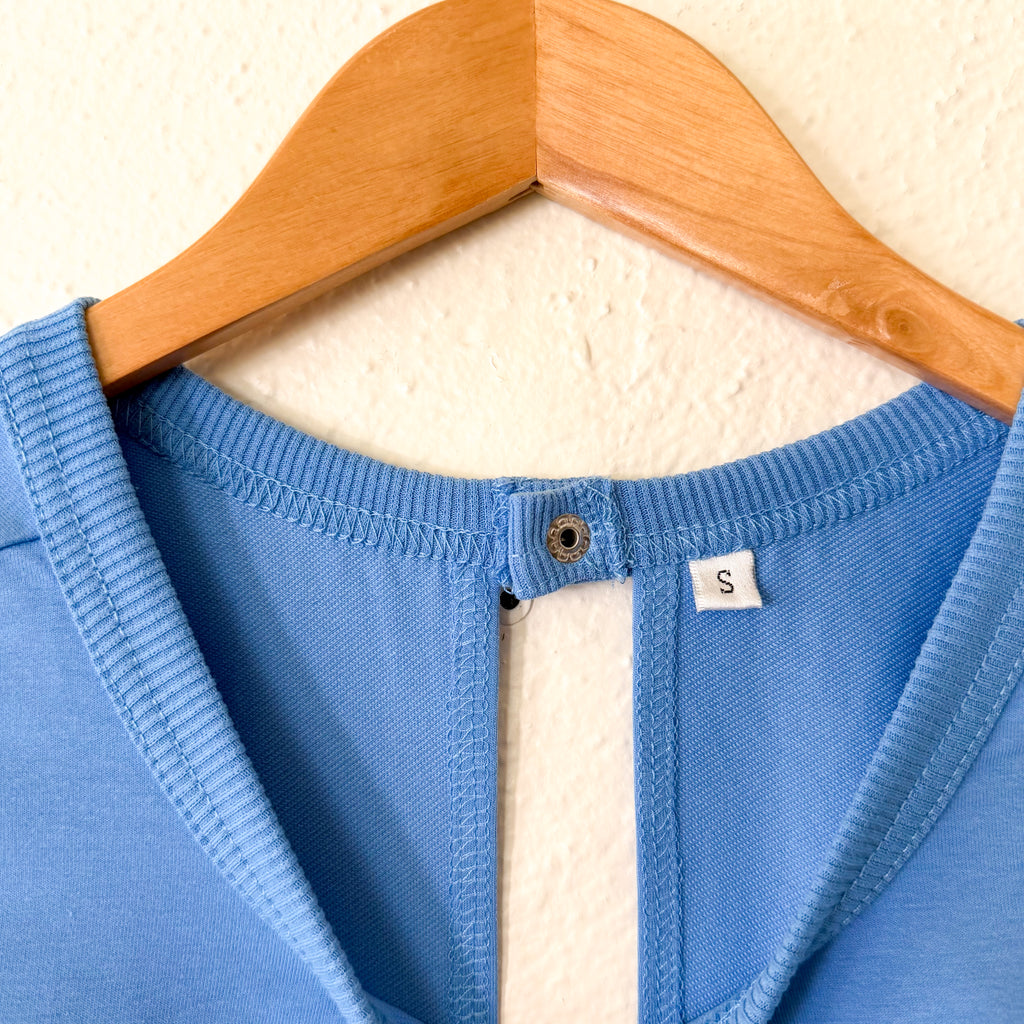Womens Blue Throw & Go Shortsie Dupe Knit Muscle Sleeve Top Romper | Sm