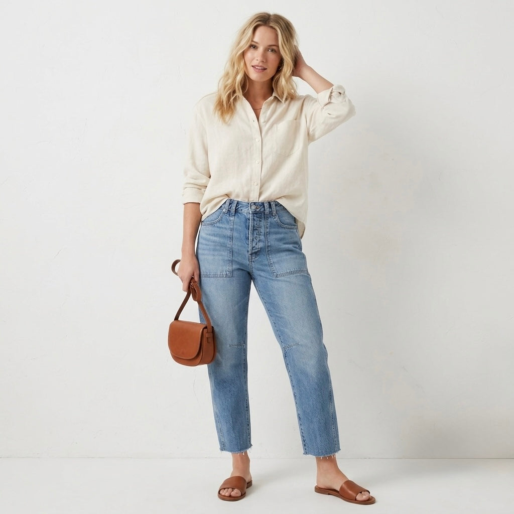 Madewell The Darted Barrel-Leg Utility Jeans in Riverbend Wash | 25