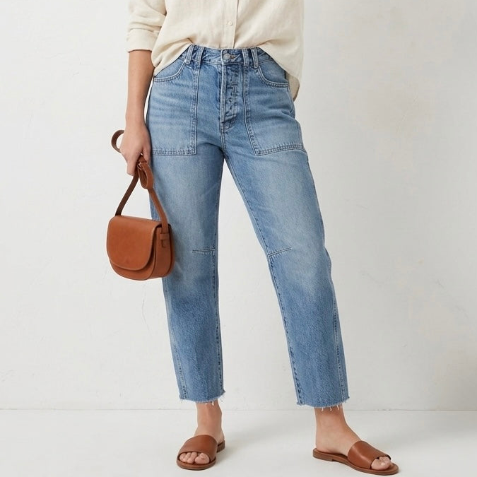 Madewell The Darted Barrel-Leg Utility Jeans in Riverbend Wash | 25