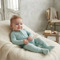 Little Sleepies Solid Aqua Blue Long Sleeve Fold Over Foot Sleeper | 3-6m