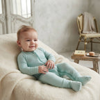 Little Sleepies Solid Aqua Blue Long Sleeve Fold Over Foot Sleeper | 3-6m