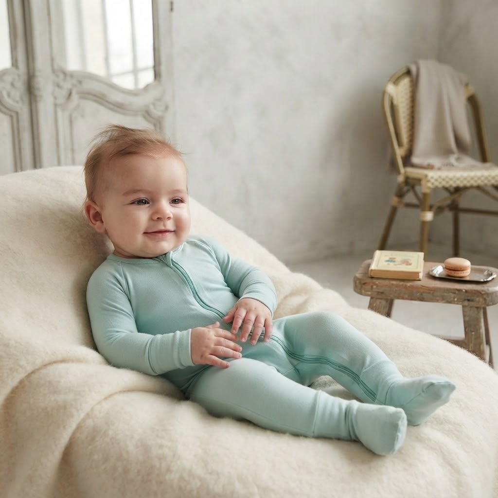 Little Sleepies Solid Aqua Blue Long Sleeve Fold Over Foot Sleeper | 3-6m