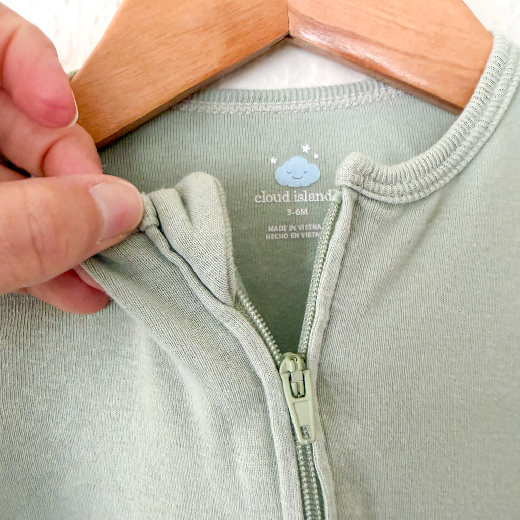 Cloud Island Sage Green Cotton Footed Zipper Sleeper | 3-6m