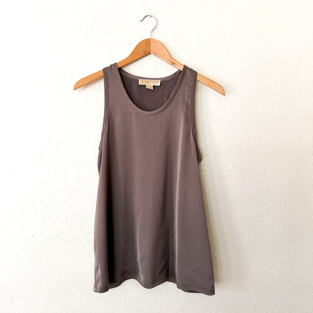 MICHAEL Michael Kors Satin Racerback Tank Top in Chestnut, sz XS