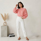 Ulla Johnson Sheer Silk Blend Floral Ruffle Mock Neck in Coral | 2