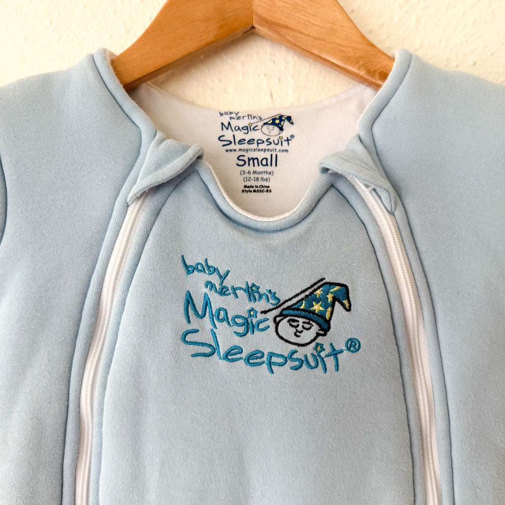 Baby Merlin Light Blue Cotton Magic Sleepsuit Infant Sleep Bag | S (3-6m)