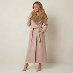 Reiss Dawson Full Length Belted Coat with Detachable Faux Fur Shawl Collar in Dusty Mauve | XS