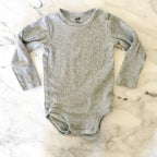 H&M Basics Heather Grey Ribbed Cotton Long Sleeve Bodysuit | 9-12m