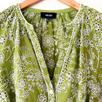 ME+EM Bespoke Contrast Green Broderie Long Sleeve Midi Dress | 0