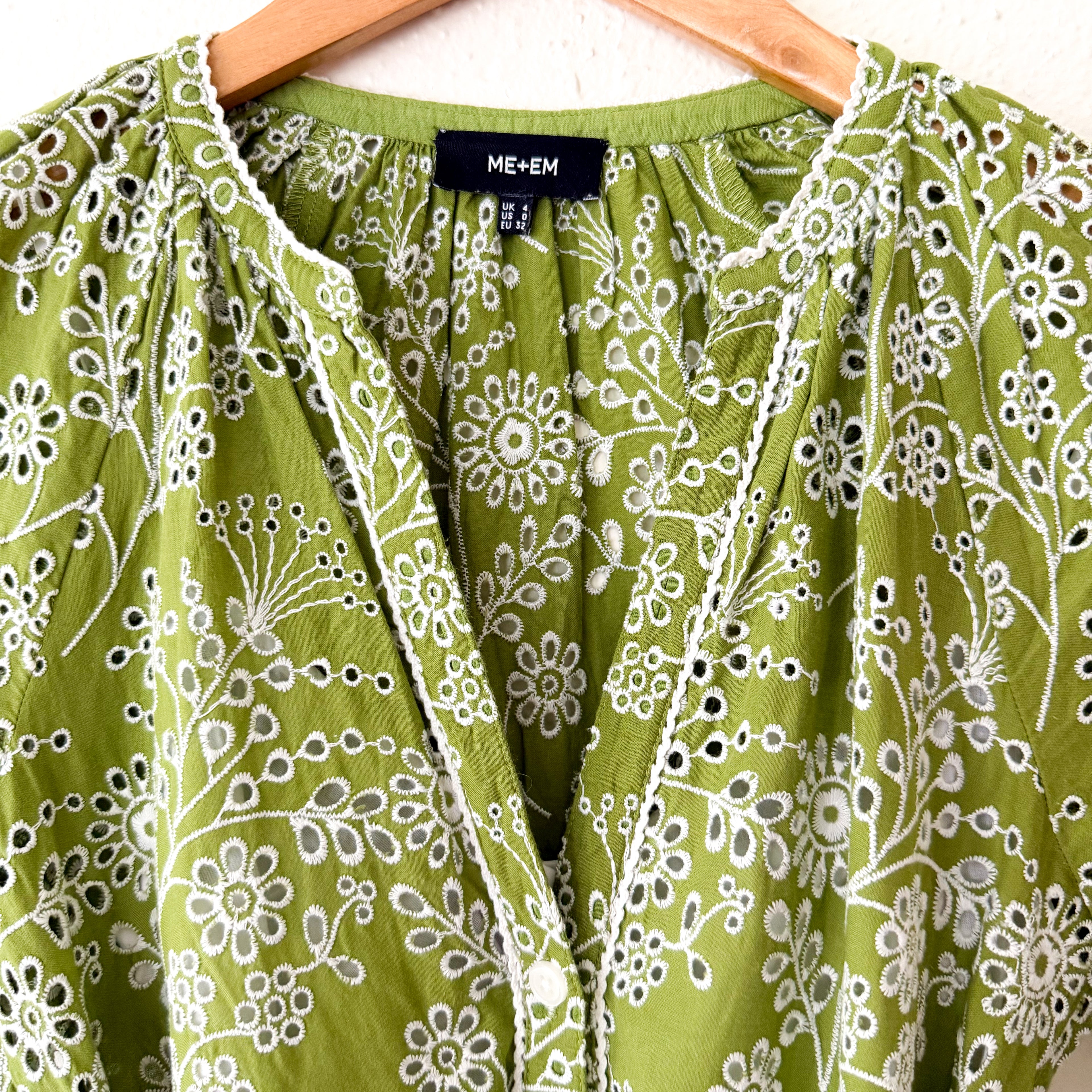 ME+EM Bespoke Contrast Green Broderie Long Sleeve Midi Dress | 0