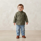 Old Navy Olive Green Lightweight Canvas Utility Zipper Jacket with Grey Lining | 6-12m