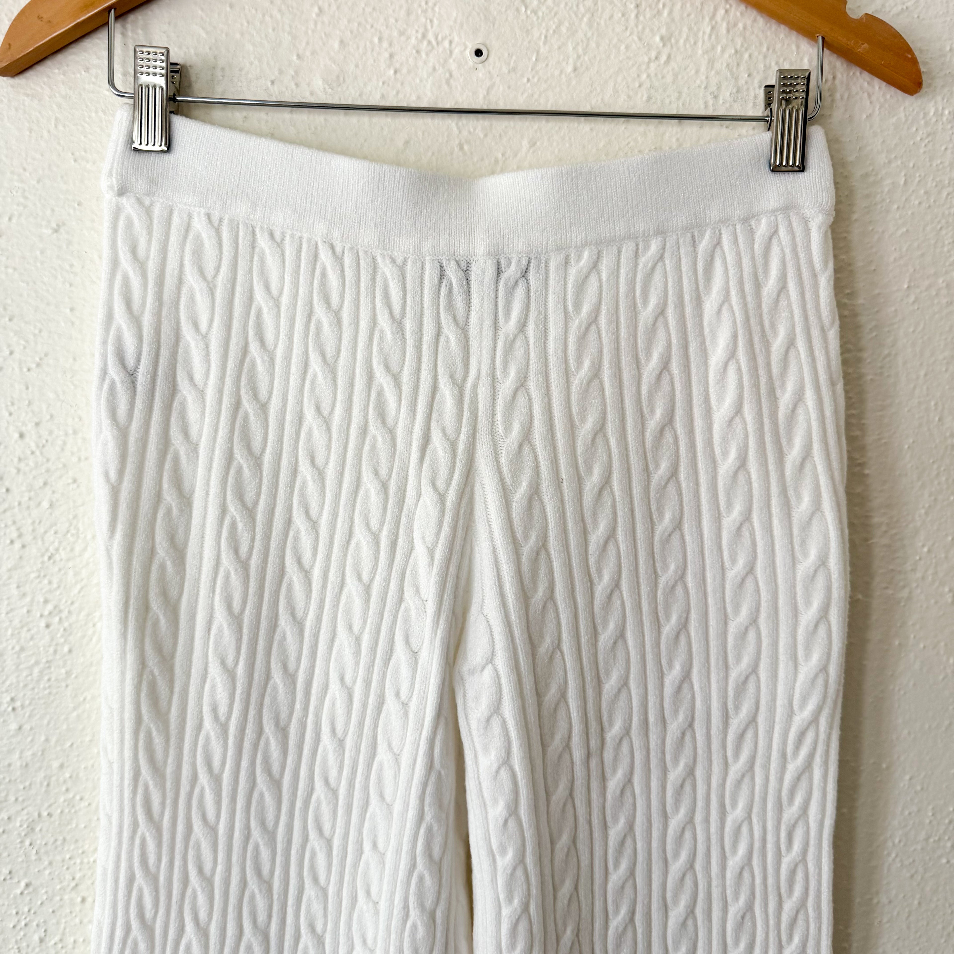 Free Assembly Creamy White Cozy Yarn Cable Knit Wide Leg Sweater Pants | S