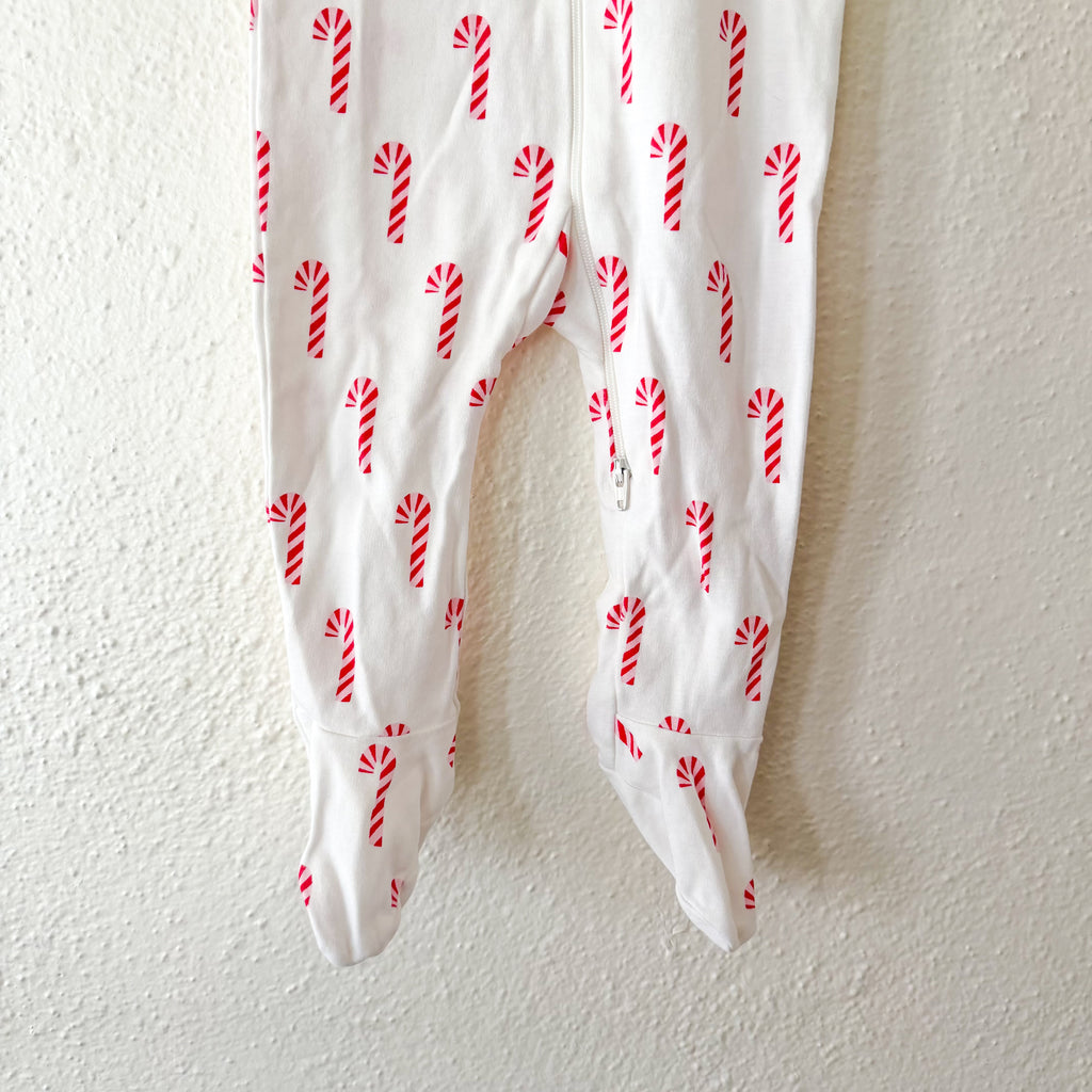 Primary Organic Candy Cane 2-Way Zipper Footed Sleeper | 6-9m