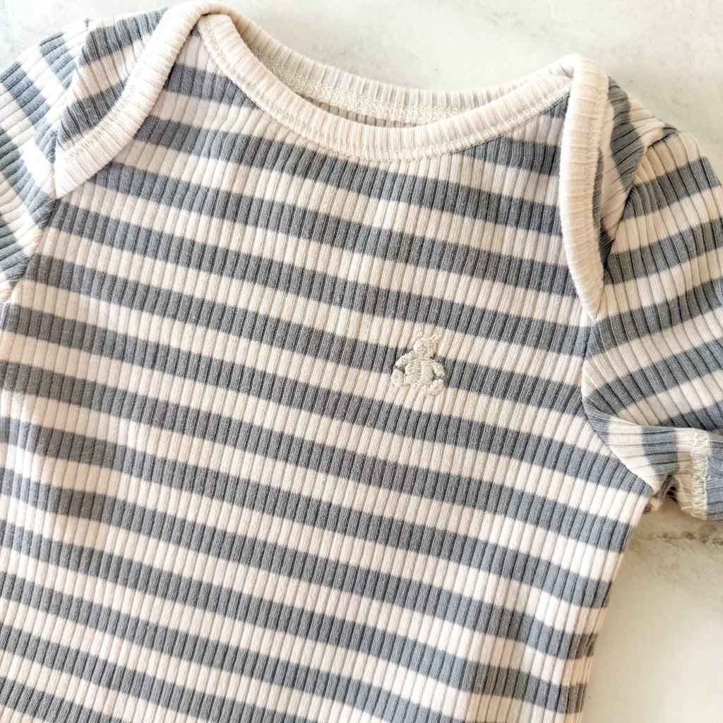 Baby Gap First Favorites Blue Cream Black Textured Short Sleeve Bodysuits Bundle x4 | sz 0-3m