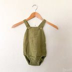 Little Planet Organic Olive Green Gauze Bubble Romper Overalls | 12-18m