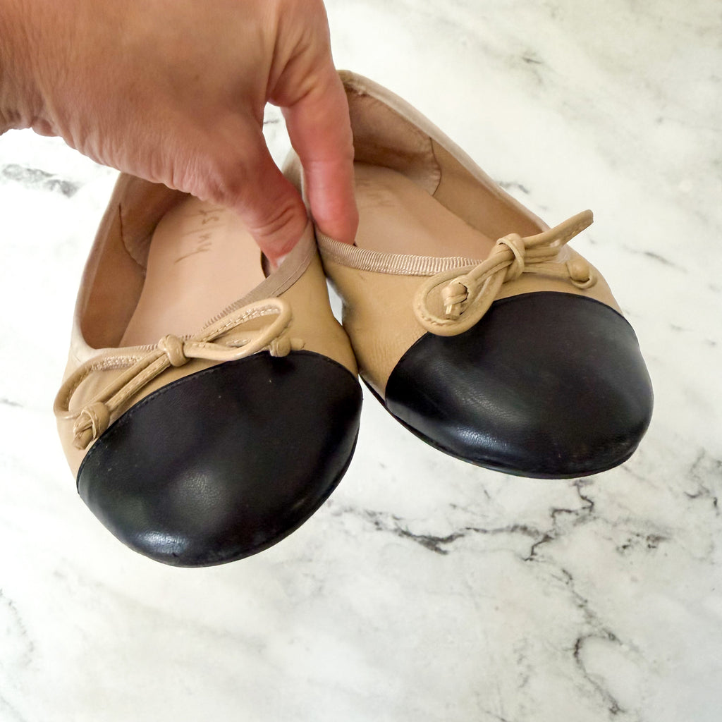 French Sole New York FS/NY Index Ballet Leather Tan &amp; Black Ballet Flats | 8