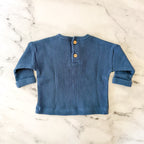 Firsts by Petit Lem Dog Appliqué Navy Blue Thermal Long Sleeve Top Pants Matching Set | 0-3m