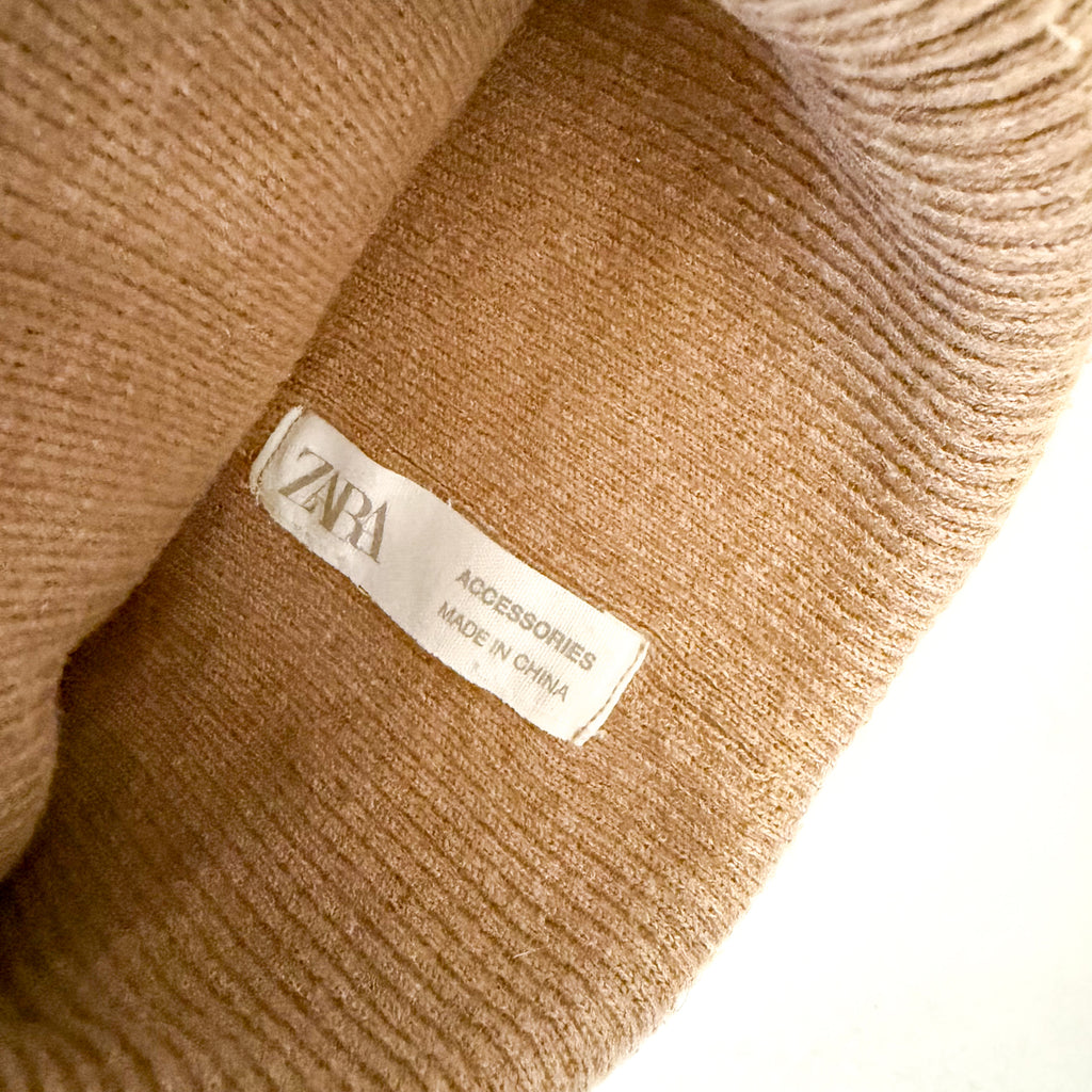 Zara Good Things Ahead Ribbed Teddy Ears Beanie in Pecan