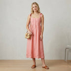 Juliet Dunn London Pink Floral Embroidered Cotton Midi Dress | 1