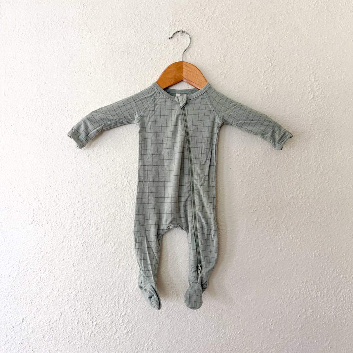 Quincy Mae Bamboo Dusty Sage Windowpane 2-Way Zipper Footed Sleeper | 0-3m