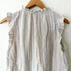 Ellen Tracy Linen Blend Tan Stripe Sleeveless Top | S
