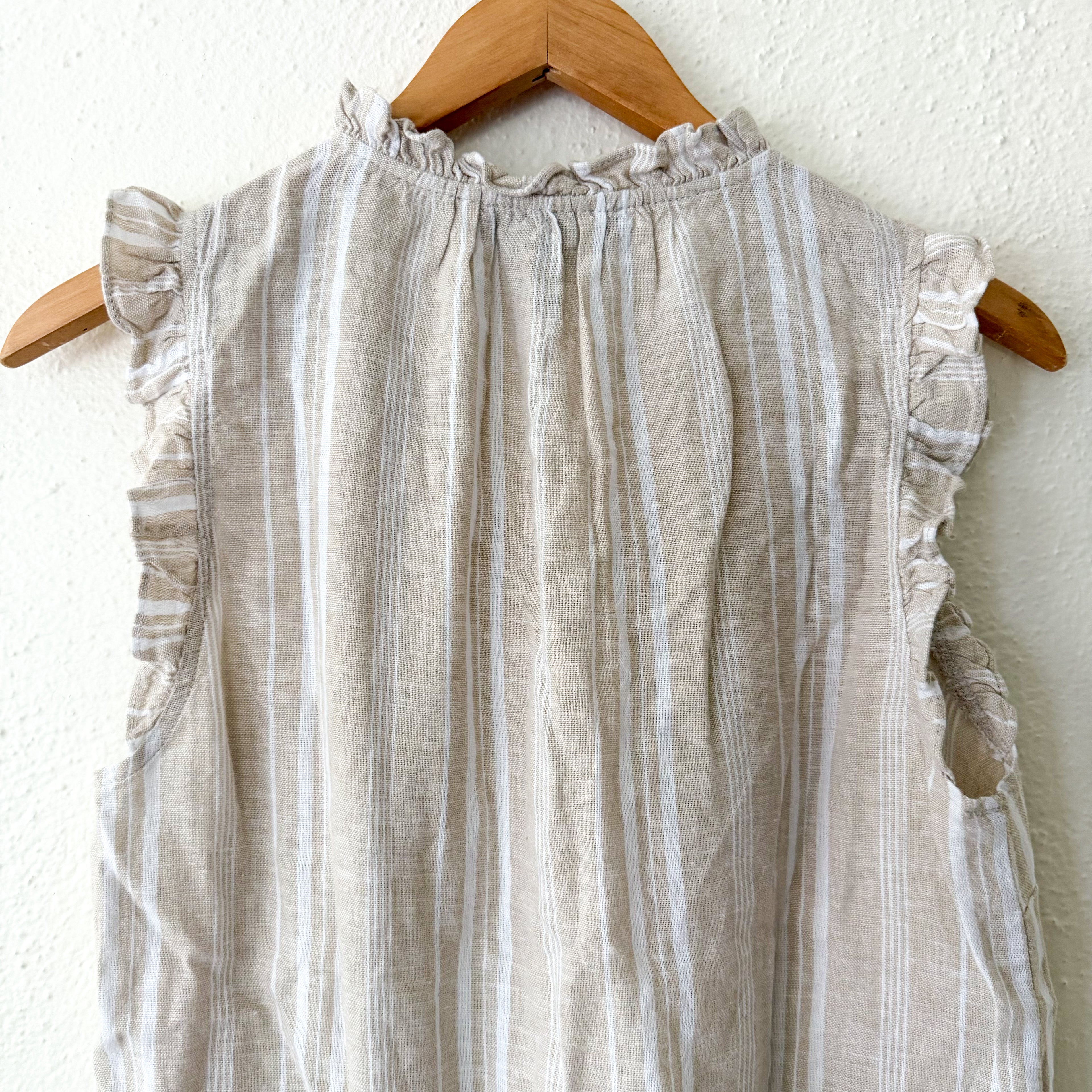 Ellen Tracy Linen Blend Tan Stripe Sleeveless Top | S