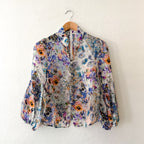 Zimmermann Petite Tama Ramie Pansy Floral Long Sleeve Sheer Blouse | 0P