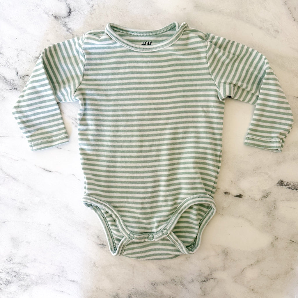 H&M Organic Cotton Dino & Stripe Long Sleeve Bodysuit Bundle | 3-6m
