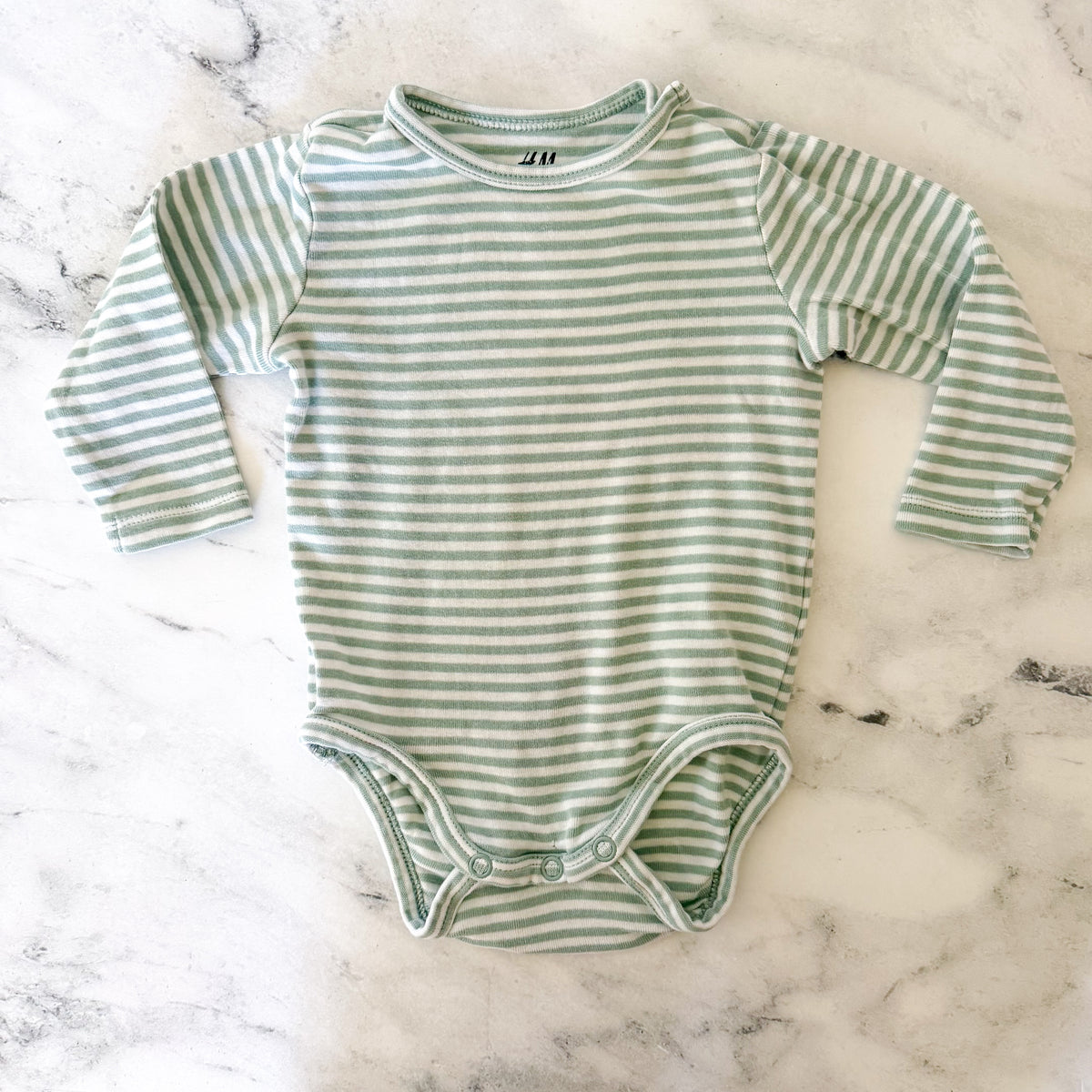 H&M Organic Cotton Dino & Stripe Long Sleeve Bodysuit Bundle | 3-6m