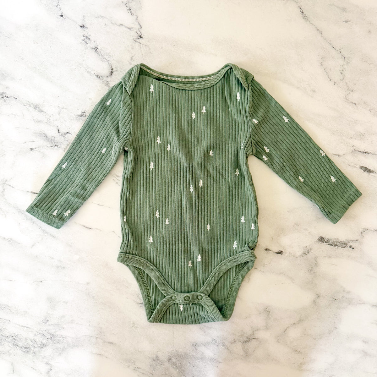 Cloud Island Green Pine Trees Thermal Long Sleeve Bodysuit + Pants Matching Set | 6-9m