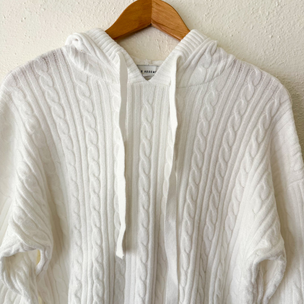 Free Assembly Creamy White Cozy Yarn Cable Knit Hoodie Sweater | XS