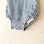 Little Planet Organic Ocean Blue Gauze Bubble Romper Overalls + Gerber White Bodysuit | 6-12m