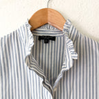 Rag & Bone Jordan Ruffle Neck Long Sleeve Button Up Shirt in Blue Stripe | S