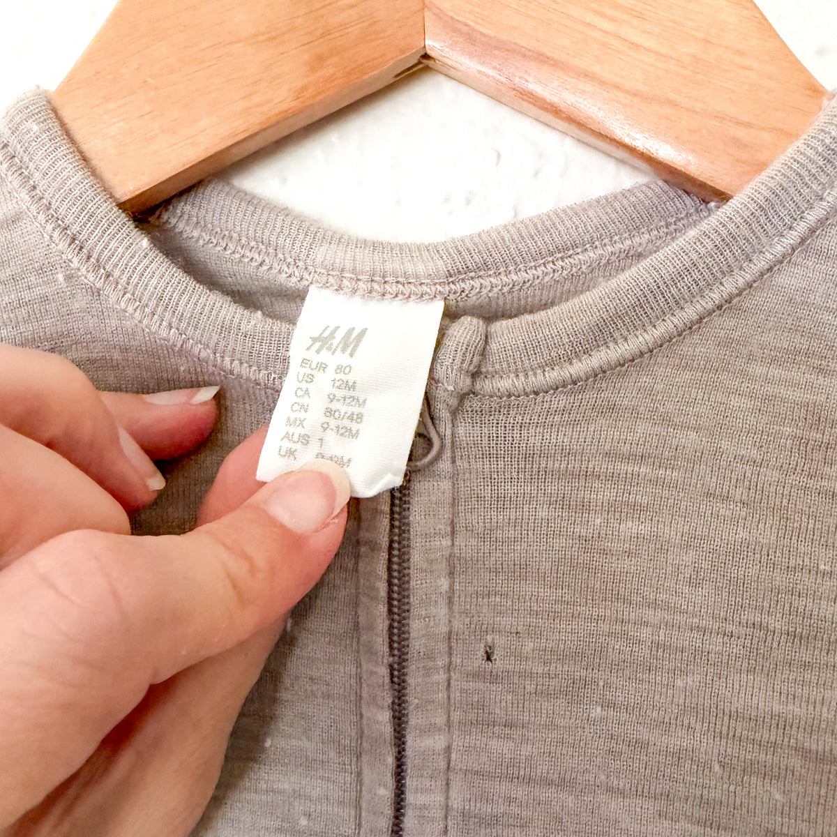 H&M 100% Washable Wool Beige Melange Long Sleeve Zipper Jumpsuit | 9-12m