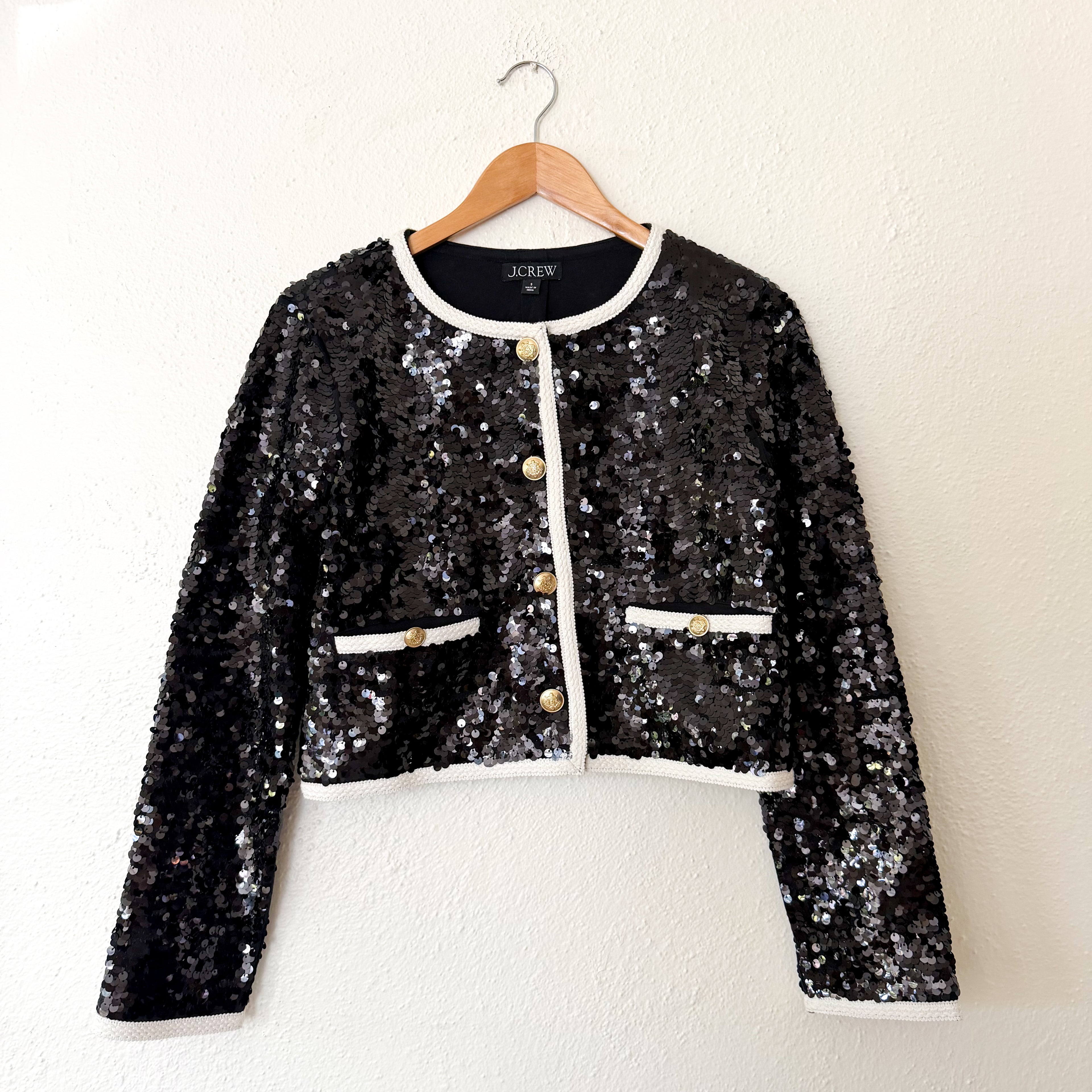 J.Crew Mariner Jersey Black Sequin Lady Jacket | S