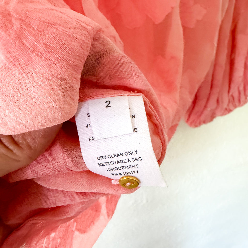 Ulla Johnson Sheer Silk Blend Floral Ruffle Mock Neck in Coral | 2