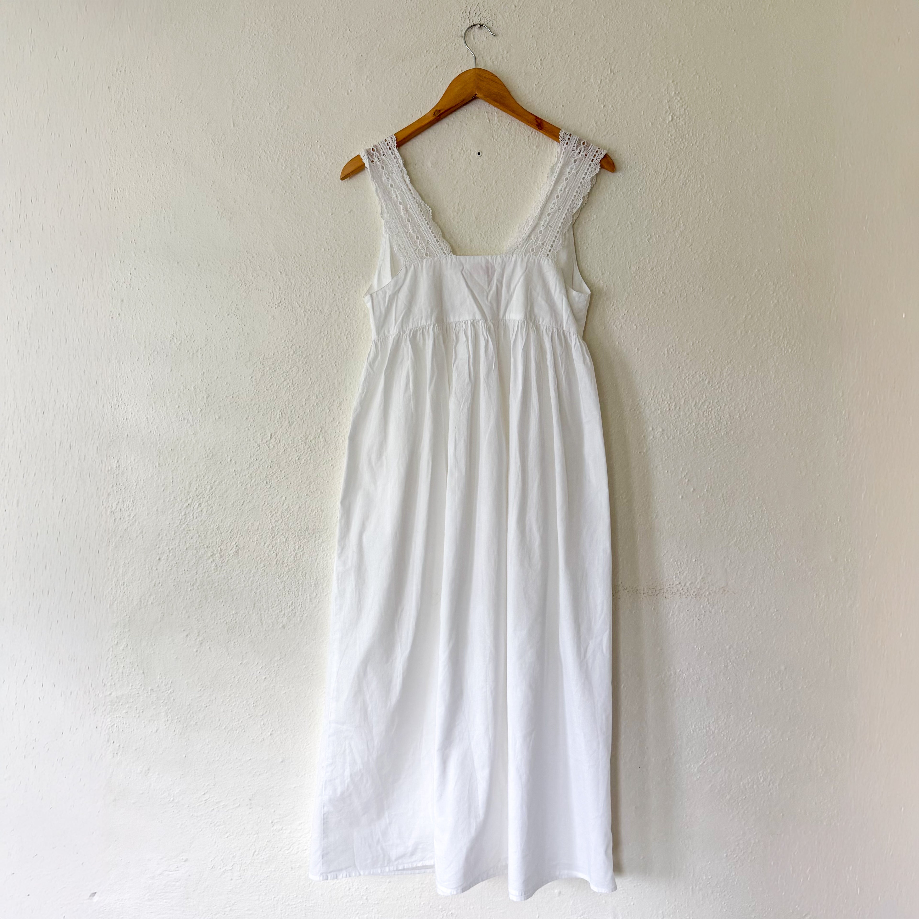 If Only If Nightwear 100% Organic Cotton Lace Bust Midi Nightgown | XS