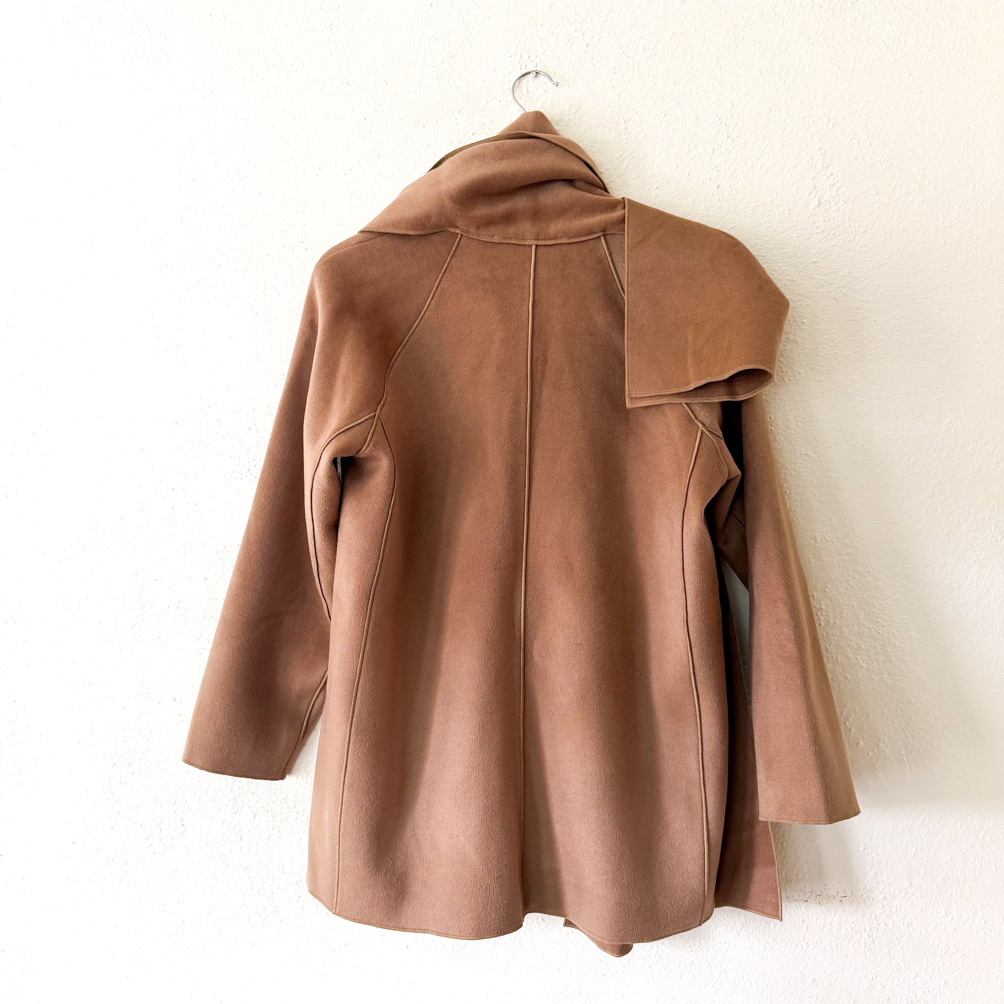 J.Crew Scarf Coat in Dark Camel Drapey Wool Blend | XS
